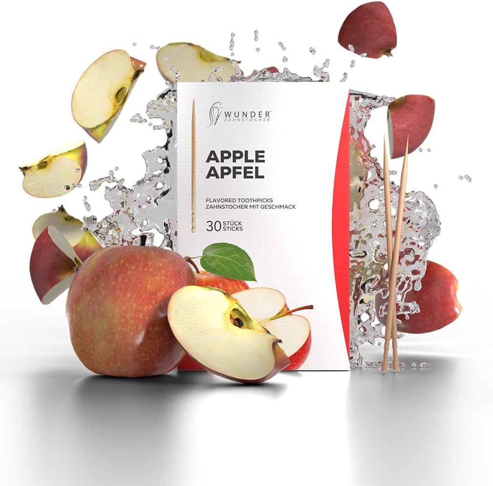Wonder Toothpicks - Single Pack (30x) - Flavoured Toothpicks - Chewing Gum Plastic-Free - Stop Nail Biting - Fresh Breath with Flavoured toothpicks - Teeth Cleaning to go - Sugar-Free, Vegan (Apple)