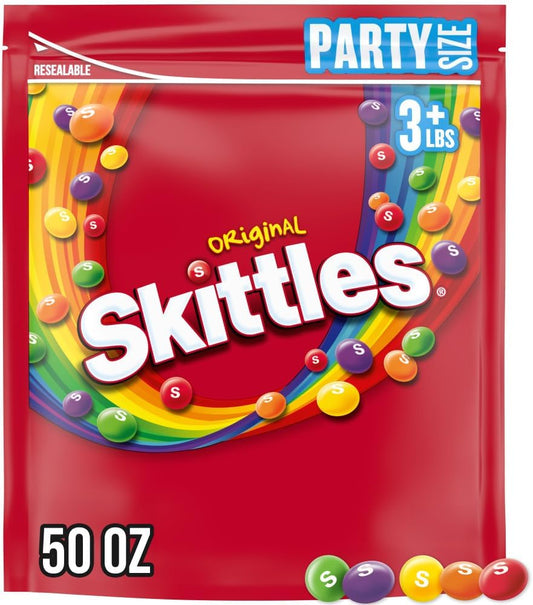 SKITTLES Original Summer Chewy Candy, Party Size, 50 Oz Resealable Bulk Candy Bag