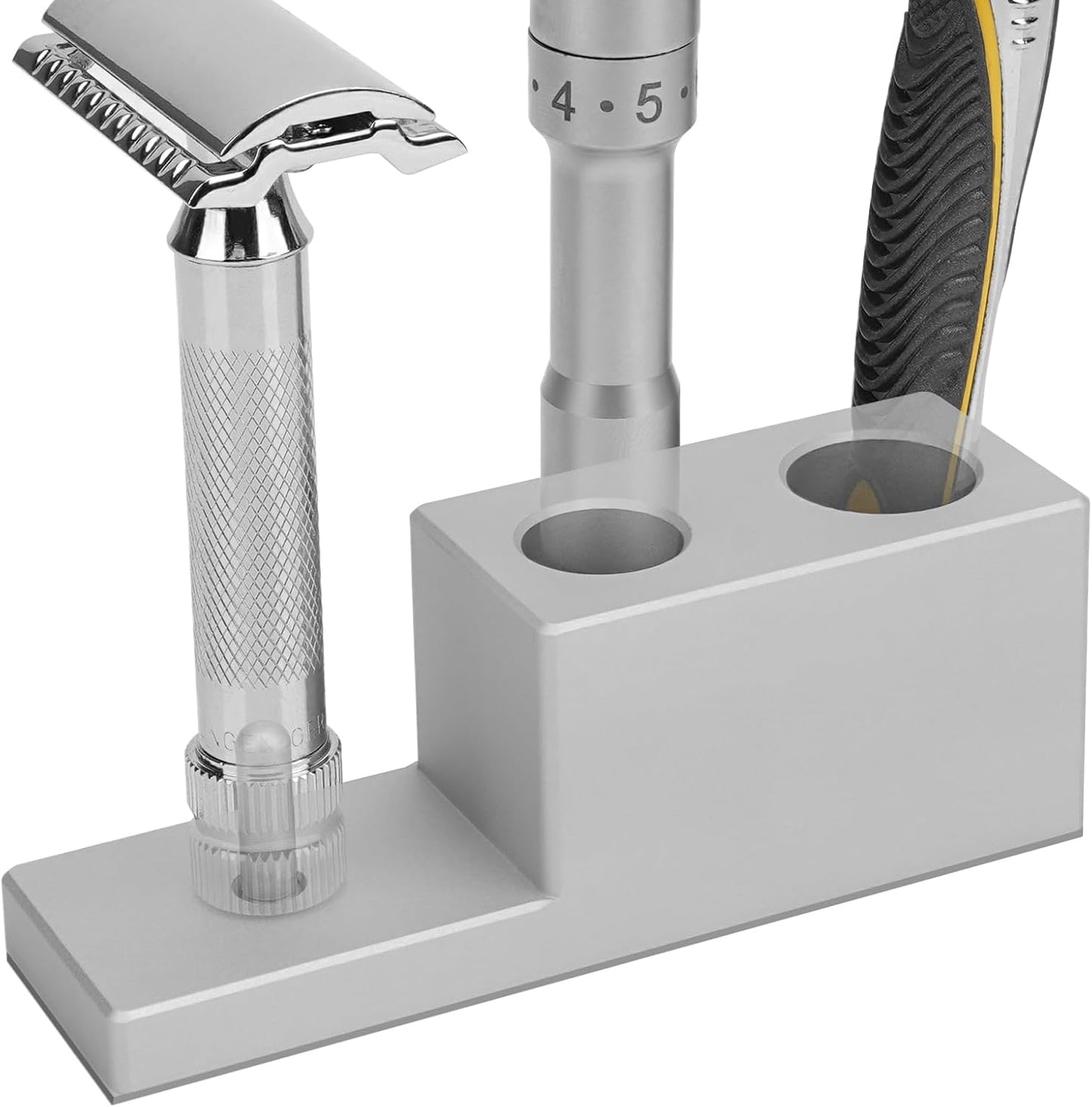 Linkidea Aluminum Alloy Razor Stand with Drainage Base , Compatible with Vikings Blade, Merkur Safety Razors, Collector Display Stand & Bathroom Organizer Gift for Men (Silver)
