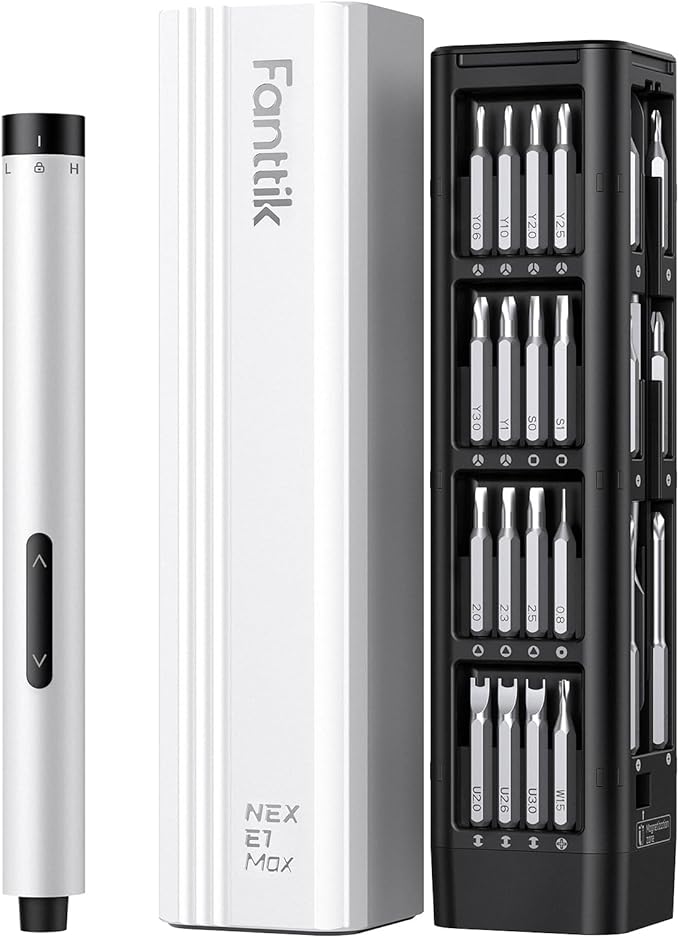 Fanttik E1 Max Electric Screwdriver, Mini Precision Screwdriver Set, 50 Magnetic Bits, Magnetic Storage, 5/32ââHex, Repair Tool Kit for Electronics Phone Camera Laptop Watch (White)