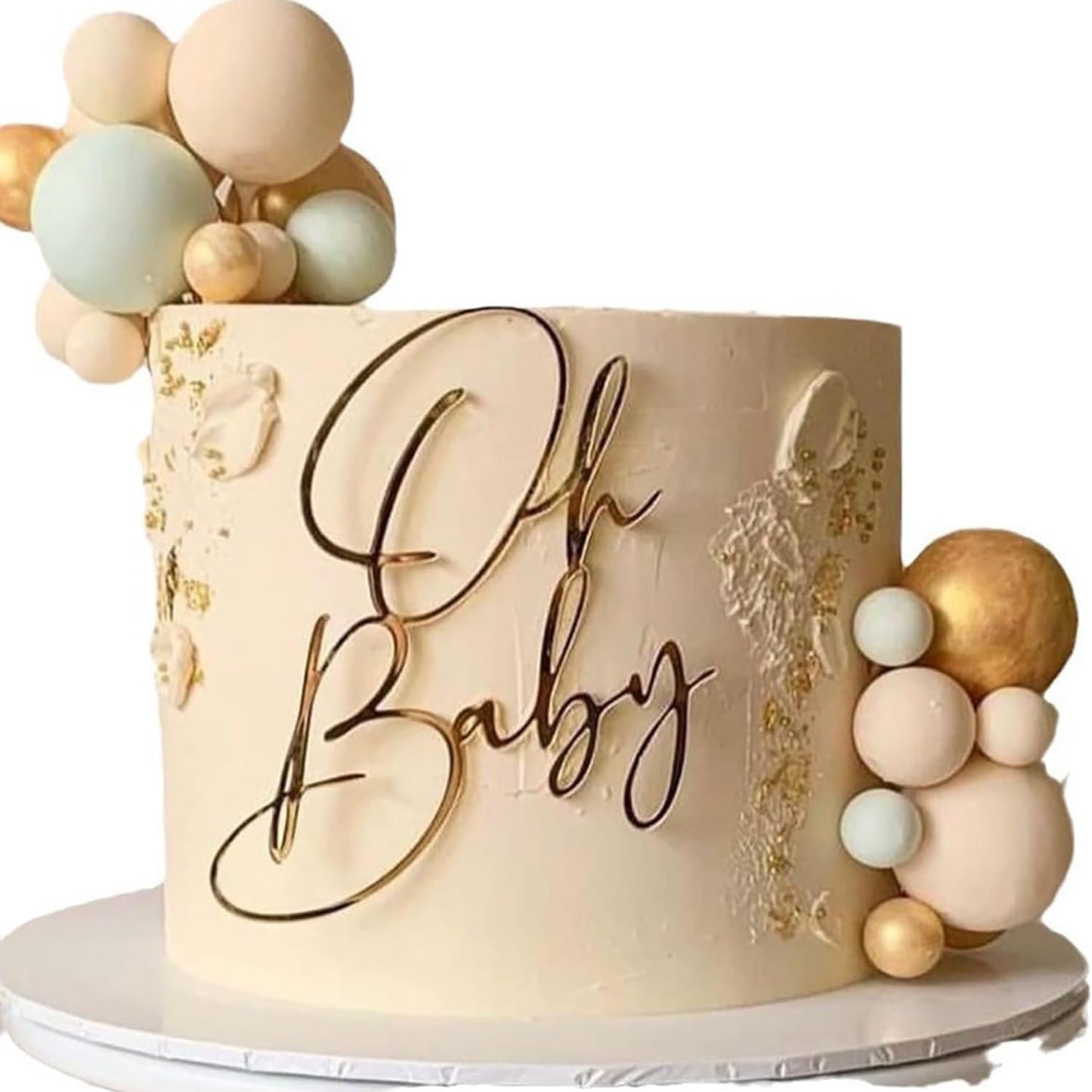 SRMIRO Acrylic Gold Oh Baby Cake Topper, Baby Welcome Party Cake Decoration Acrylic Cake Decoration for Baby Shower Gender Reveal Birthday Party Supplies