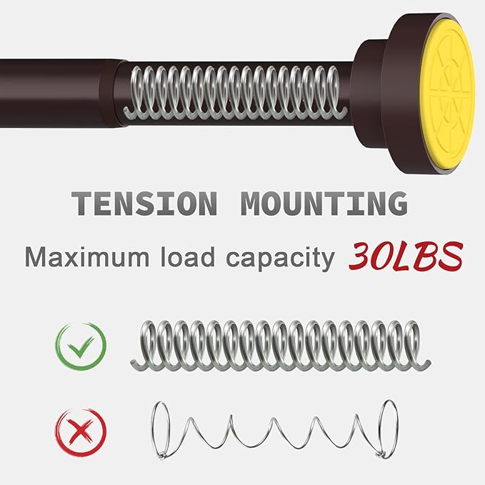 Thestoa Brown Shower Curtain Rod Adjustable 43-92 inch, 1"Diameter Spring Tension Curtain Rod No Drill, Anti-Rust Non-Slip Shower Rod for Bathroom Tension Rod