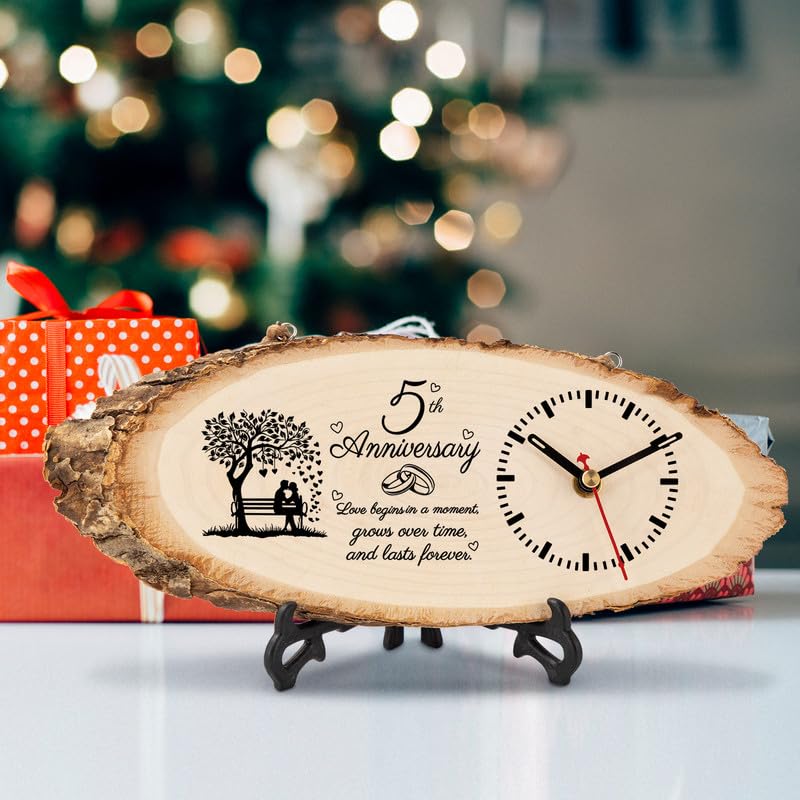 BeauGift 5 Year Anniversary Marriage Gifts for Her Him Men Women, 5th Anniversary Unique Gifts for Husband Wife, 5 Year Anniversary Wedding Gifts for Couple Wooden Clock