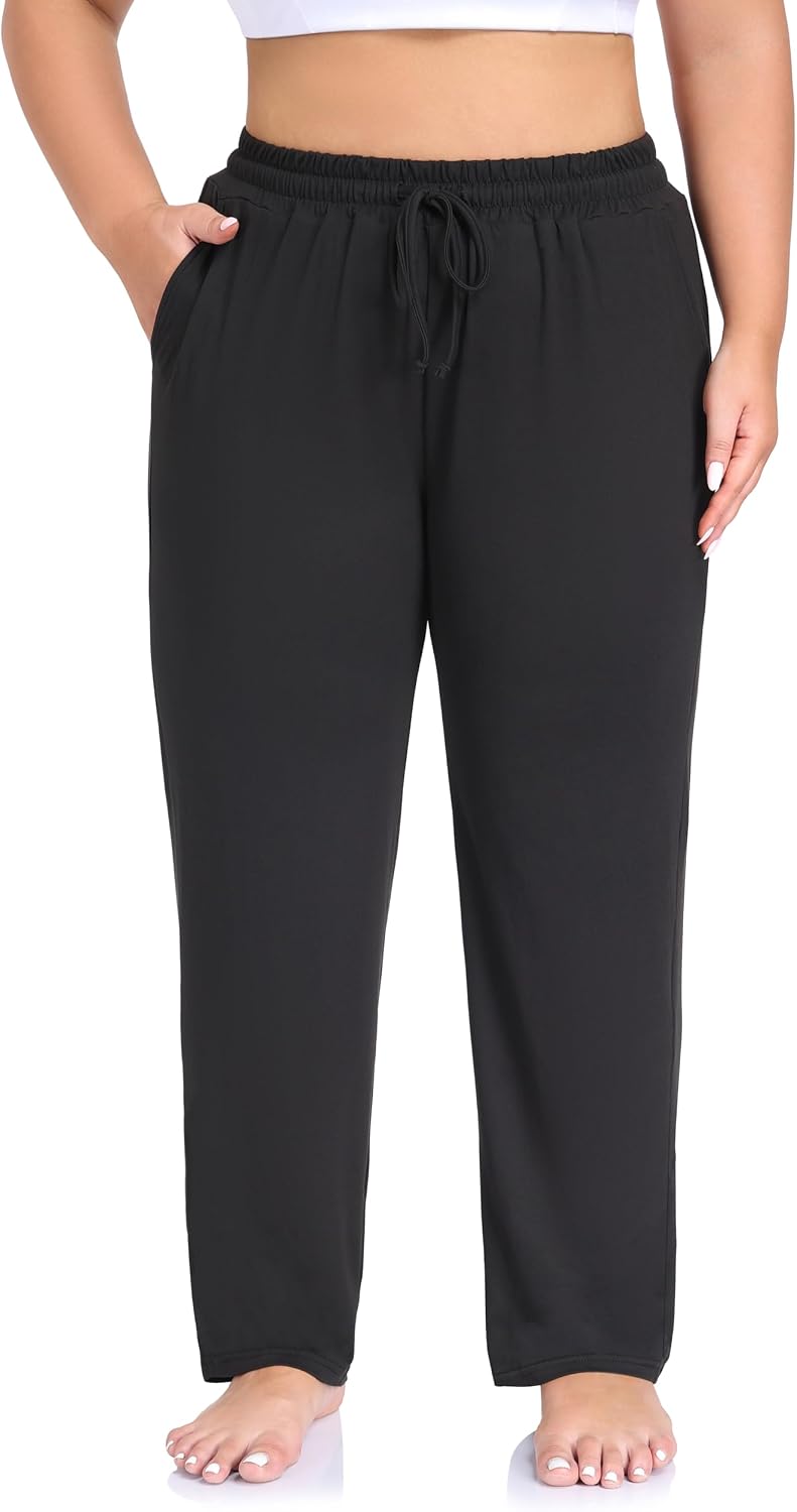 ZERDOCEAN Women's Plus Size Casual Yoga Pants Straight Leg Comfy Relaxed Joggers Lounge Pants Drawstring with Pockets