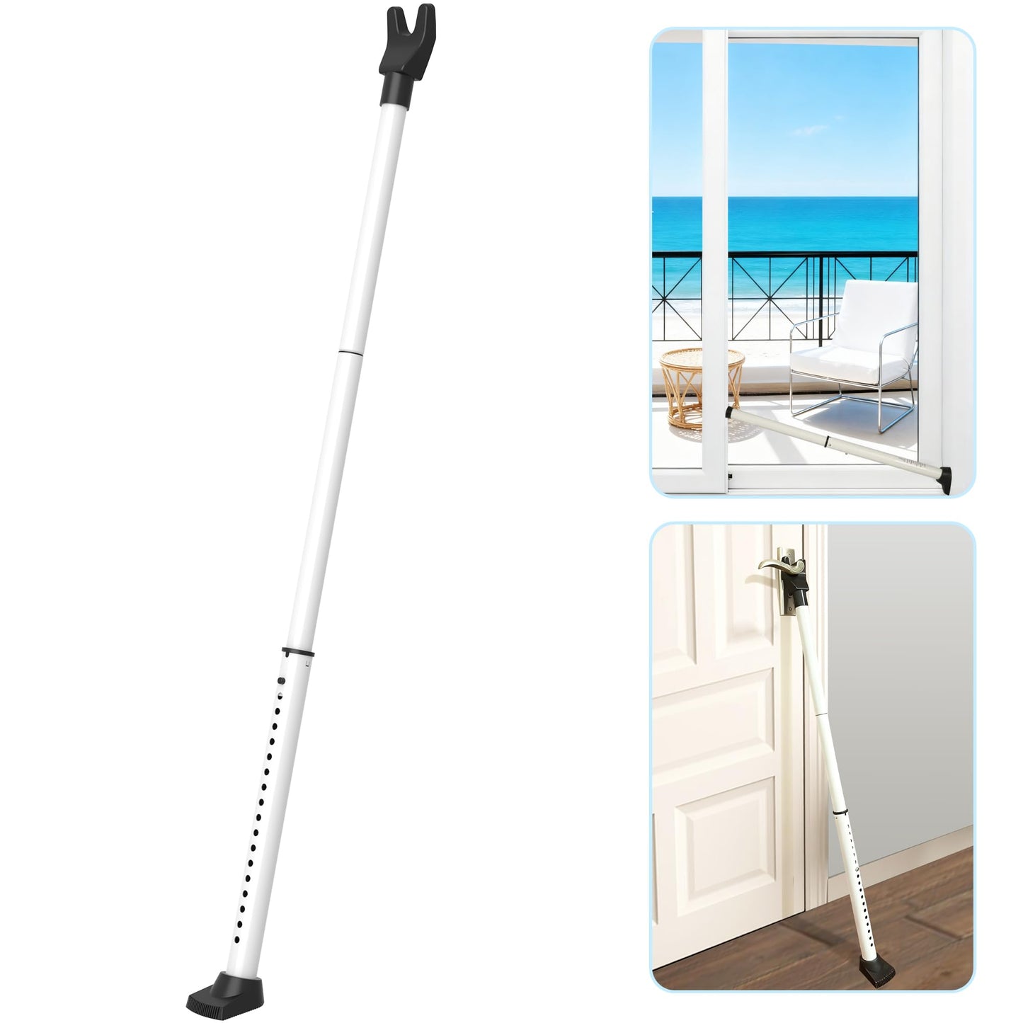 Upgraded Door Security Bar & Sliding Door Lock Bar,Door Stoppers,Adjustable Heavy Duty Door Jammer for Apartment,Home(1 Pack,White)
