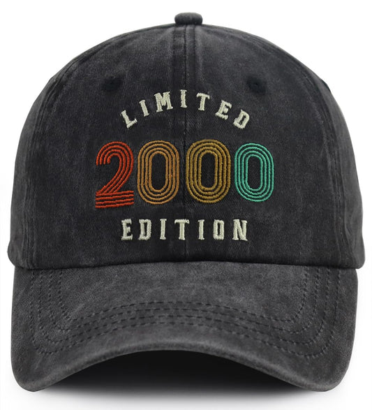 25th Birthday Decorations for Men Women, 25th Birthday Party Hat, 25 Year Old Birthday Gifts for Her Him Brother, Limited 2000 Edition Baseball Cap Black