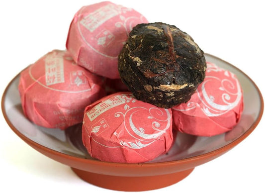 Puerh Tea Cake 80Pcs / 16.93oz 2015 Year Ripe Shu Lotus Leaf Flavored - Chinese Yunnan Puer Pu'er Pu-erh Tea - Mini Tuocha