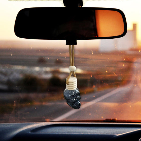 2PCS Hanging Car Essential Oil Diffuser Bottles, Skull Auto Interior Decoration Pendant, Refillable 8ml Empty Glass Bottle Auto Ornament, Funny Car Rear View Mirror Charm Accessories (Shoelace)