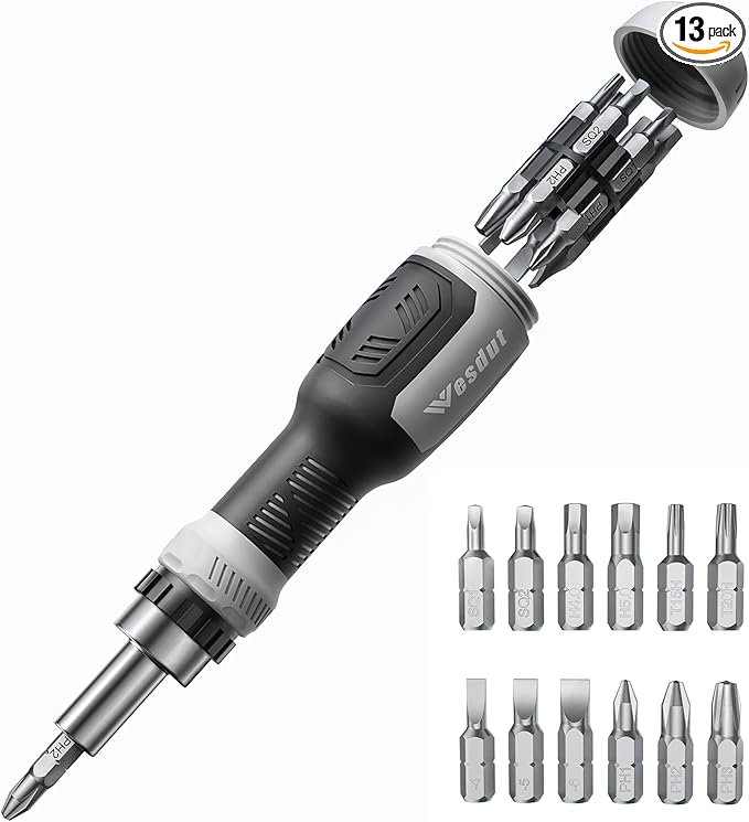 13-in-1 Ratchet Screwdriver Set Tool All in One, [Built to Last] Multi Screw Driver Set Kit, Flat Head, Philips, Torx, Hex, Square, Repair Kit, Man Gift Nut Driver