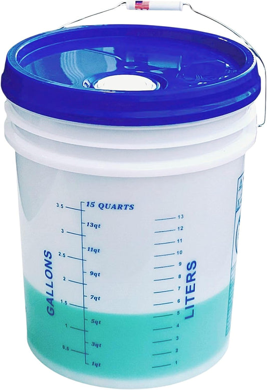 5 Gallon Measuring Mixing Graduated Bucket Pail Food Grade Leakproof Spout Lid Chemical Heat & Impact Resistant BPA Free Storage Alloy Handle Thickened HD Polypropylene Premium Quality FDA Compliant