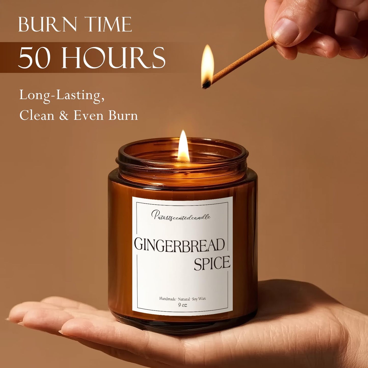 Putart Gingerbread Spice Candles for Home Scented, Natural Soy Wax Aromatherapy Non Toxic Christmas Candle with Long Lasting Burn, Xmas Jar Candle Gifts for House Fragrance Decoration (9oz)