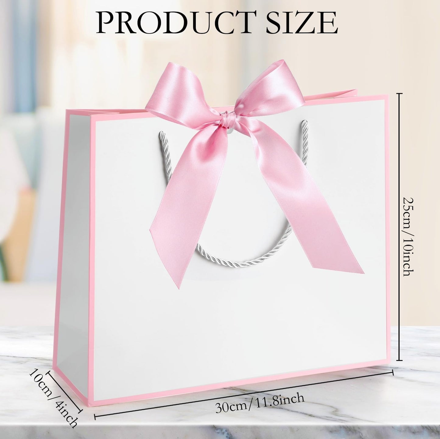 Silkfly 12 Pcs Thank You Gift Bags with Handle 12x10x4'' Welcome Bags Return Gifts with Bow Ribbon for Wedding Bridesmaid Baby Shower Housewarming Birthday Thanksgiving Christmas(White, Pink)
