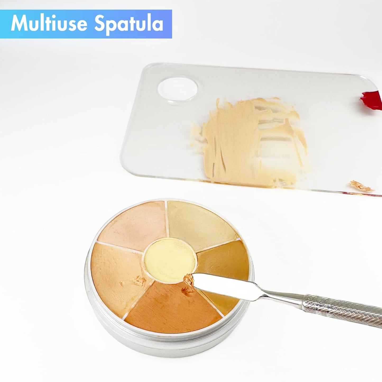 Stainless Steel Foundation Spatula with Makeup Mixing Palette, Foundation Makeup Tray Acrylic Makeup Palette Cosmetic Nail Art Color Mixing Tool Make Up Spatula, Pack of 4