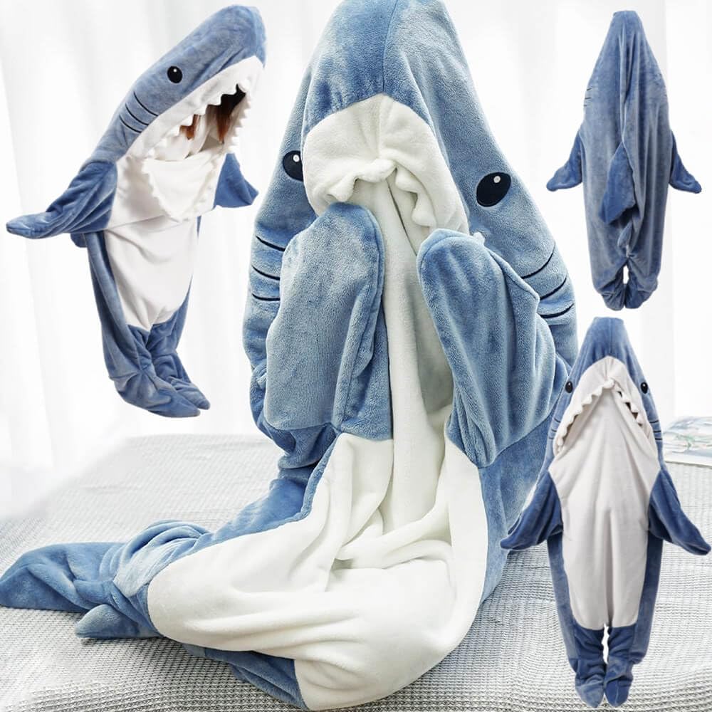 inkArts Shark Blanket Hoodie Adult, Wearable Shark Blanket, Shark Sleeping Bag, Soft Cozy Warm Flannel Hoodie, Shark Blanket Onesie