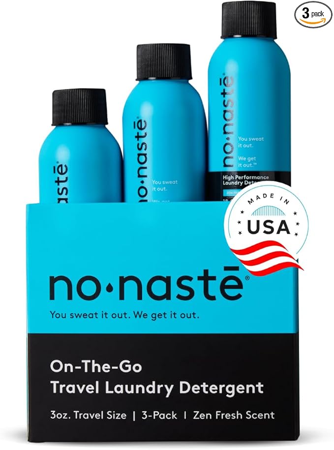 Nonaste Travel Laundry Detergent Zen Fresh, (3 Fl Oz, Pack of 3) â High Performance Activewear Detergent Travel Size | TSA-Compliant Laundry Essentials