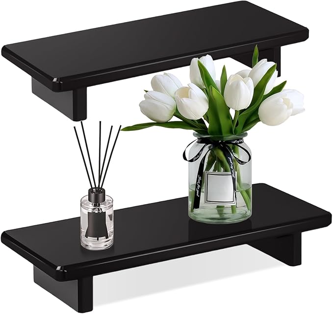 Acrylic Black Vanity Tray 2-Pack â Multi-Purpose Kitchen & Bathroom Counter Organizer, Waterproof Soap/Sponge/Brush Holder, Plant & Candle Display Riser, Compact Tray 8.6"Ã3.6"Ã1.5"