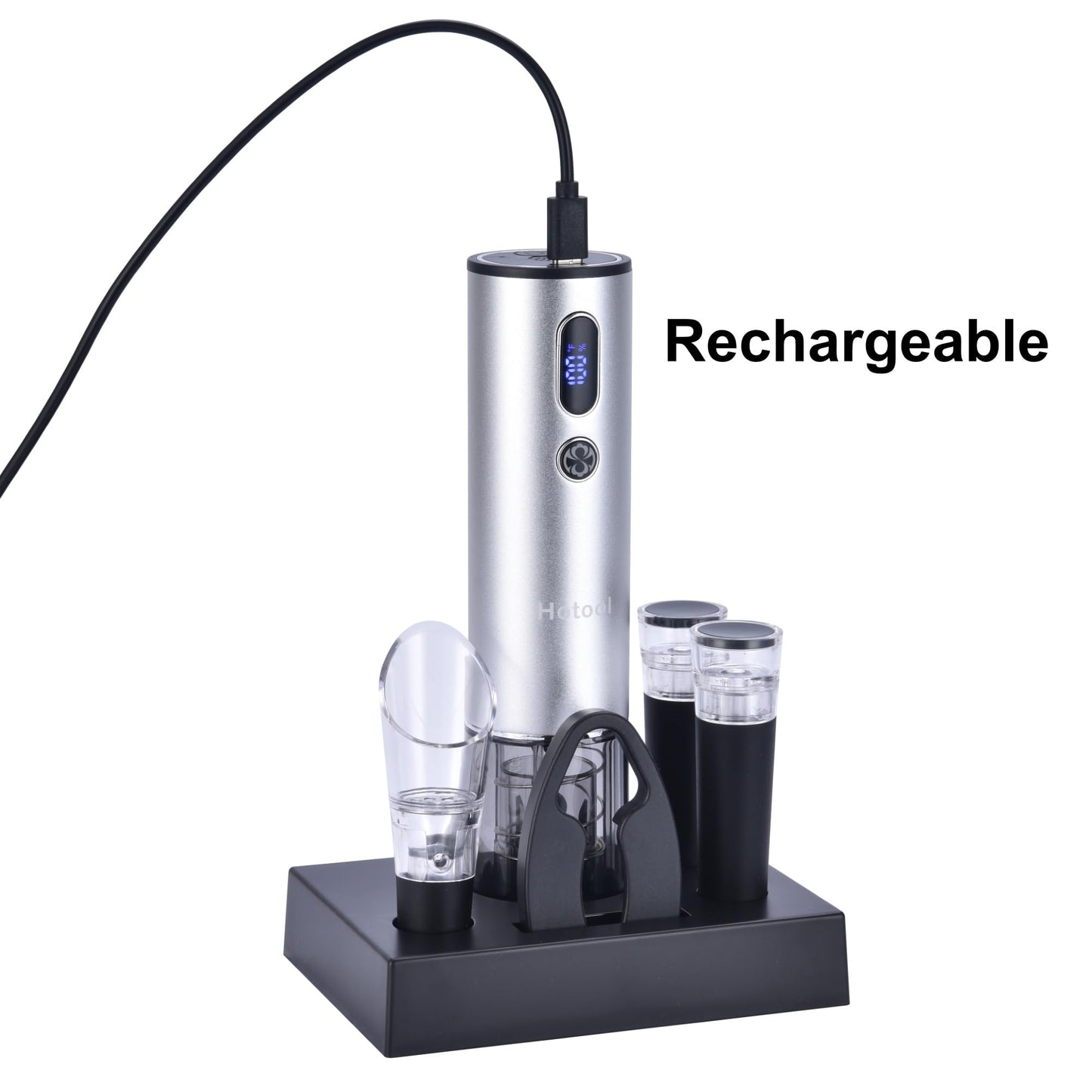 Electric Wine Opener with Wine Accessories -Rechargeable Wine Bottle Opener Set with Base, Wine Aerator, Foil Cutter and Wine Stoppers- Perfect Wine Gifts for Wine Lovers