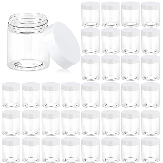 Eternal Moment 36 Pack 3 OZ Plastic Jars Round Clear Cosmetic Container Jars with White Lids, Perfect for Lotion, Slimeï¼Cream, Ointments, Makeup, Eye Shadow, Samples, Pot, Travel Storage