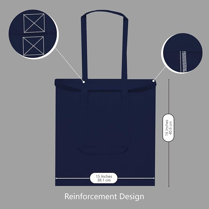 TOPDesign 24-Pack Economical 16"x15" Navy Blue Cotton Tote Bag, Lightweight Medium Reusable Grocery Shopping Cloth Bags, Suitable for DIY, Advertising, Promotion, Gift, Activity