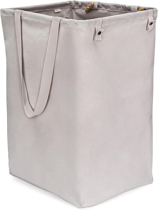 Full Circle Loads of Fun Collapsible Hamper â Laundry Basket for Dirty Clothes & Towels â Tall Standing Organic Cotton Laundry Bag with Long Handles - Ideal for Bathroom, Bedroom or Kidsâ Room, Gray