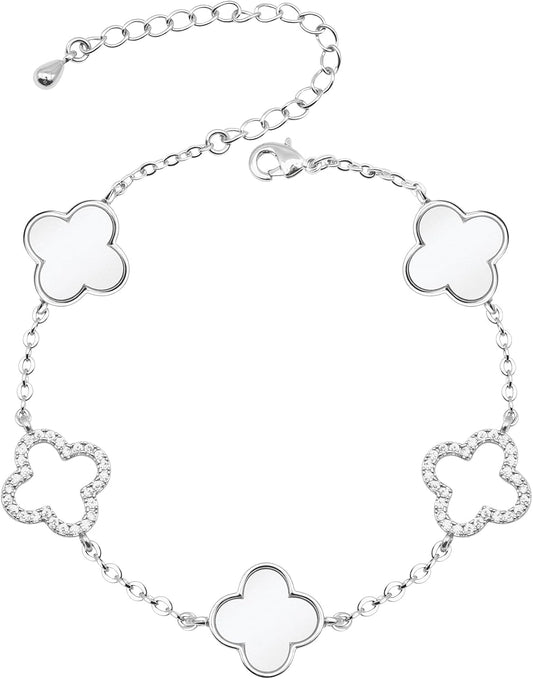 Clover Bracelet for Women 18k Gold Plated Silver Lucky Four Leaf Link Chain Bracelets Charm Trendy Jewelry Gifts for Women
