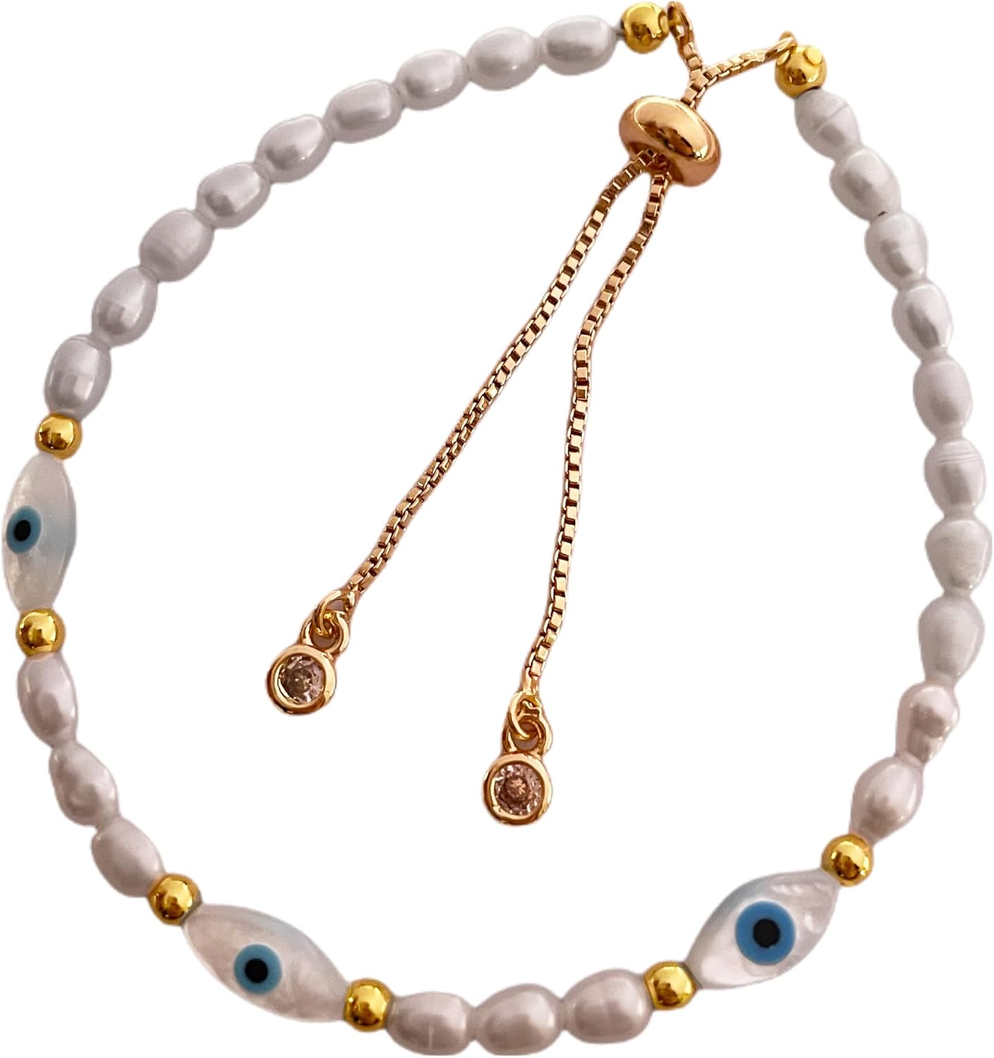 pearl bracelet for women adjustable length white cultured freshwater pearl statement bracelet with 14K gold plated jewelry wedding birthday Gift