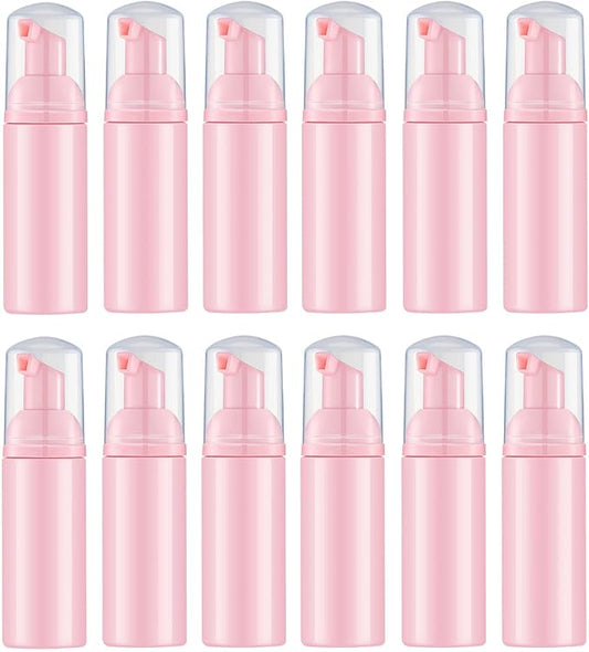 Lil Ray 2 Oz Empty Pink Foam Pump Bottle, Travel Foamer Soap Dispenser for Lash Shampoo, Hand Soap, Foaming Cleaner(Pink Pump, 12 PCS)