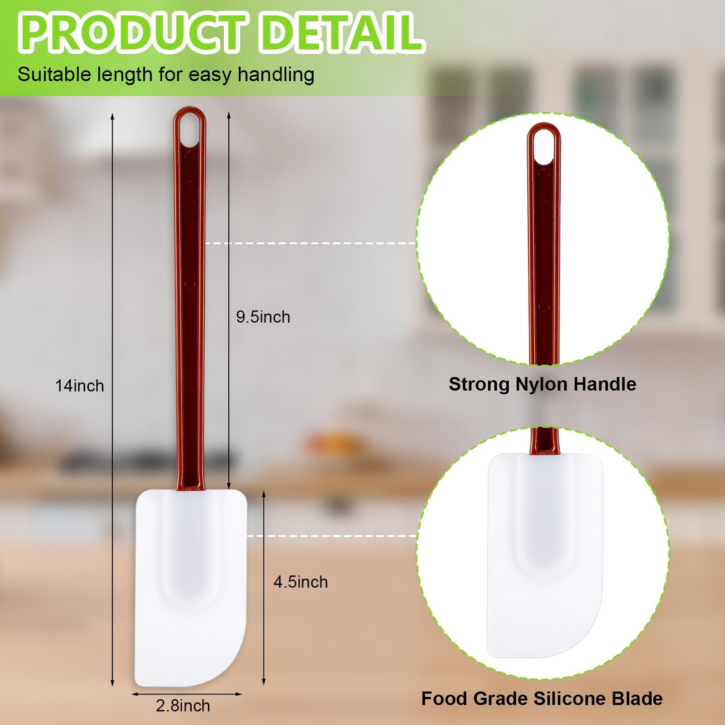 Dandat 9 Pcs Silicone Rubber Spatula, Commercial Spatula 500 Fahrenheit Heat Resistant, Non Stick Heavy Duty Scraper for Kitchen Cook Mix Fry Spread Bake, Dishwasher Safe(Deep Red and White,14 Inch)