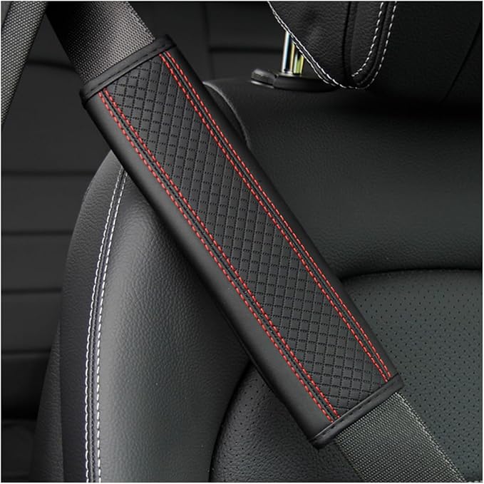 Car Seat Belt Pads, 2 Pack Fiber Leather Seatbelt Shoulder Strap Covers, More Comfort Driving & Protect Your Neck, Universal Safety Strap Cover for Auto SUV Truck Airplane Backpack (Black/Red)
