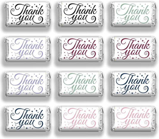 arricraft 120 Pcs Modern Thanks Candy Wrappers, Thank You Mini Candy Bar Wrapper Chocolates Bar Label Stickers for Guests Wedding Birthday Party Favors (No Candy) 1.4x2.6inch
