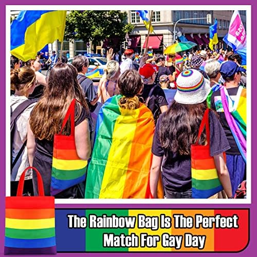 Buryeah 3 Pcs 15'' x 16'' Rainbow Color LGBT Pride Month Tote Bags Bulk with Handles Rainbow Canvas Shopping Bags Equality Right Canvas Handbag Lgbtq Pride Gifts Accessories