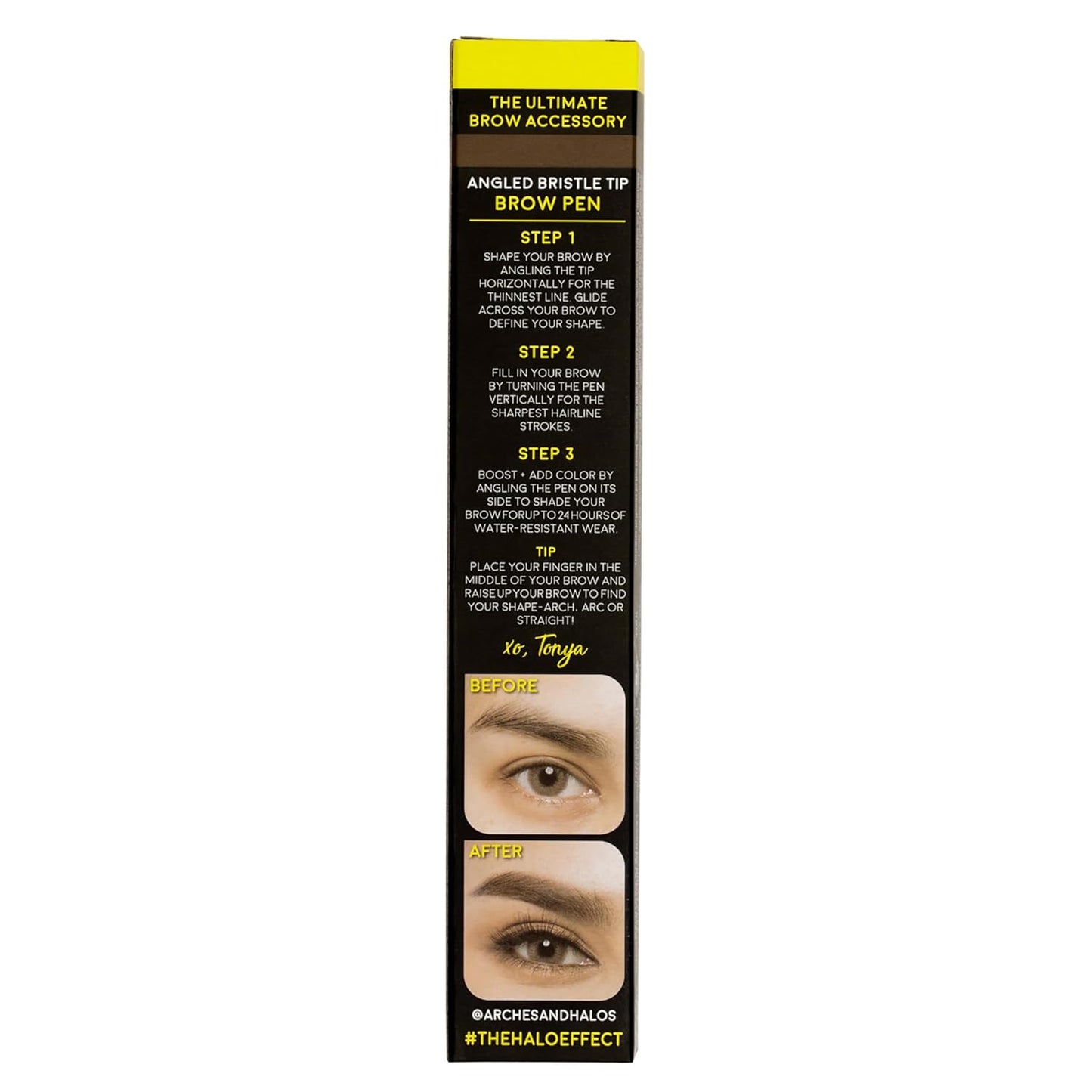 Arches and Halos Angled Bristle Tip Waterproof Brow Pen - Water Based and Smudge Proof Eyebrow Pencil - Extended Wear - Neutral Brown - 0.051 oz