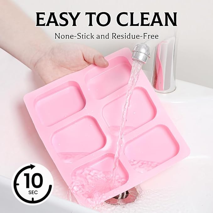SJ Soap Molds 2 Packs, Rounded Rectangle Silicone Soap Molds for Soap Making, 6 Cavity Mold for Bath Bombs, Homemade Craft Soap, Cake, Chocolate ＆ Ice Cube-Pink