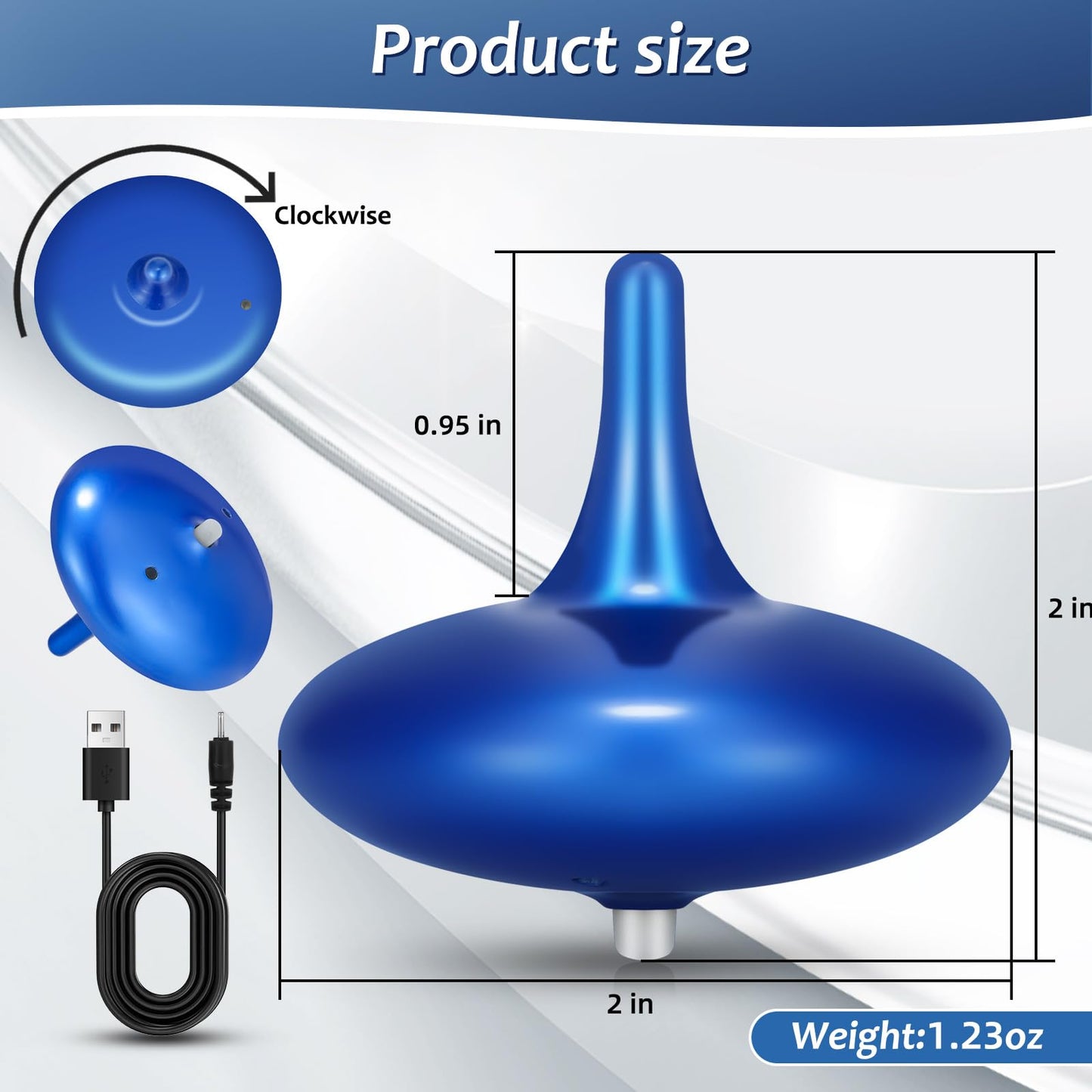 Hautech Kinetic Electric Spinning Top with Glass Base – 6+ Hour Infinite Spin | LED Light Show Desktop Sculpture for Focus, Calm & Creativity – Futuristic Desk Gadget Gift (Royal Blue)