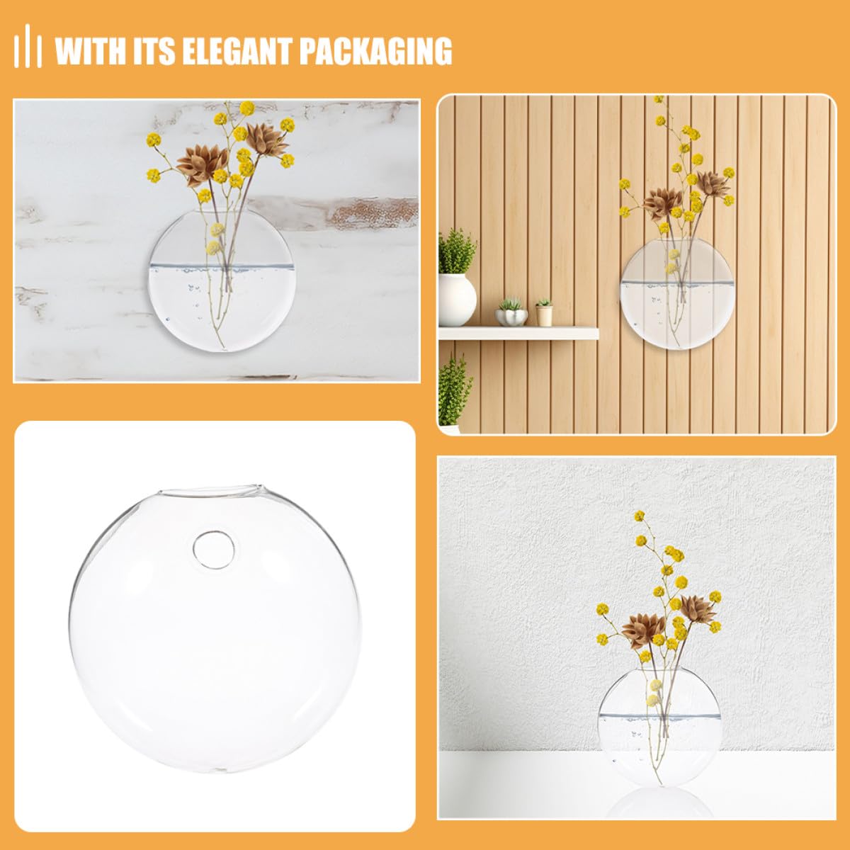 BESPORTBLE 2pcs Wall Hanging Glass Terrarium Vase for Hydroponic Plants, Flat Glass Propagation Bowl, Indoor Plant Holder for Home and Office Décor