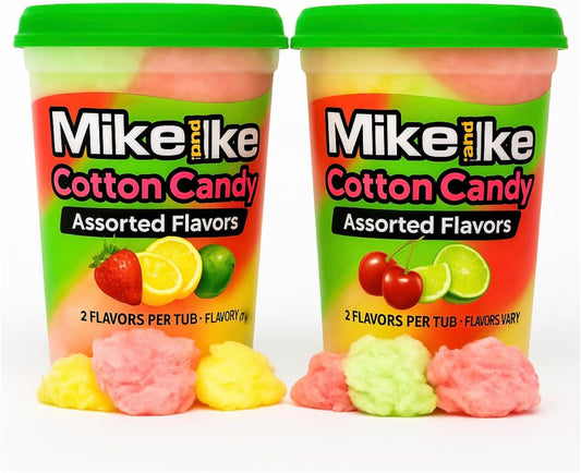 Mike and Ike Cotton Candy TUB -Cherry, Strawberry and Lwmon Lime Swirl, Birthday Party Favor Supplies, 3 Ounces (Pack of 2 TUBS)
