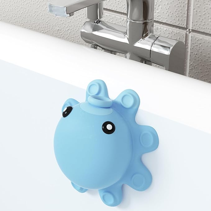 Bathtub Overflow Drain Cover - Silicone Bathroom Overflow Cover for Bath Tub, Bathroom Spa Accessories, Adds Inches of Water for Deeper Bathï¼Baby Blue