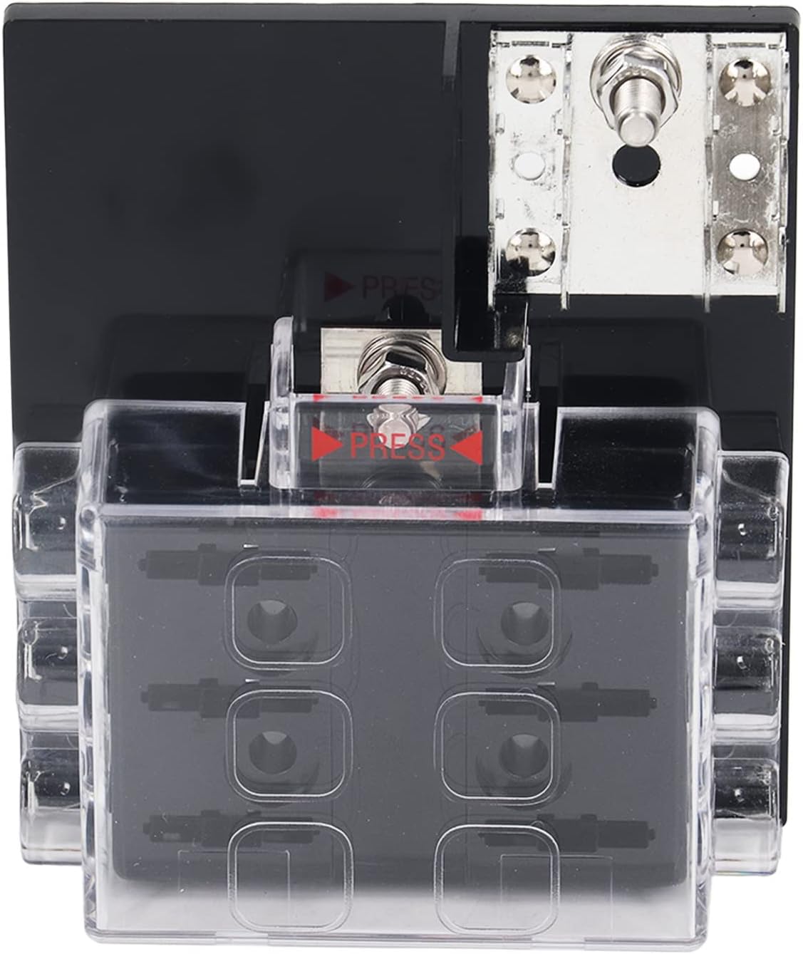 6 Way Blade Block Holder with LED Warning Indicator, Medium 12-36VDC, Negative Bus for Automotive Boat Marine