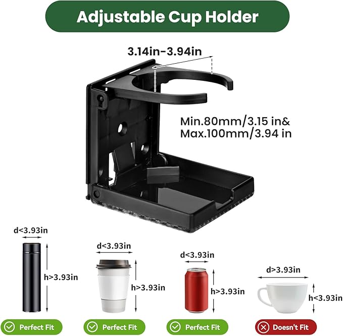 2pcs Adjustable Folding Cup Holder, Car Wall Mount Water Drink Coffee Bottle Holder with Screws, Fit Most Size Mugs Bottle, for Truck RV Van Boat Camper Caravan Marine (Diamond Pattern)