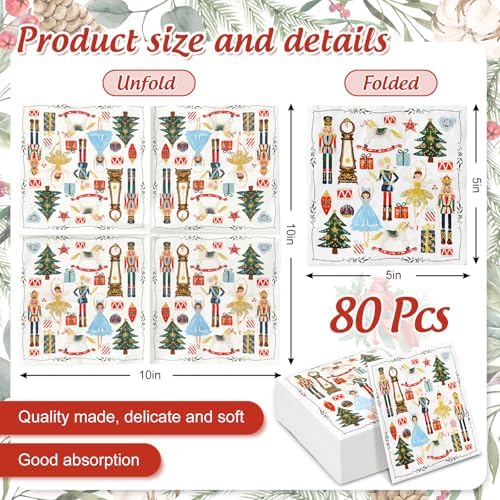 80Pcs Christmas Cocktail Napkins Watercolor Nutcracker Disposable Paper Napkins Beverage Napkins for Xmas Party Tableware Supplies