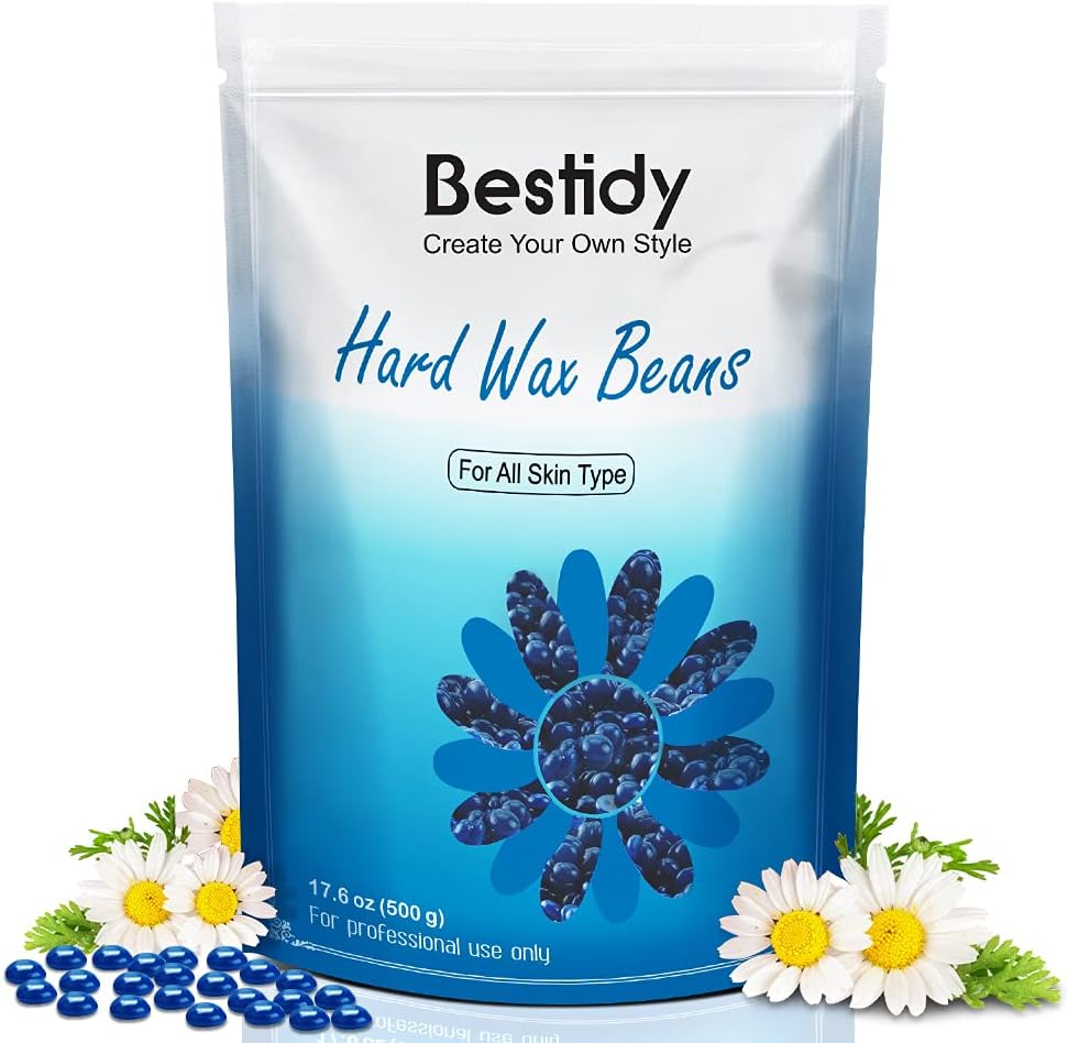 Bestidy Hard Wax Beads for Hair Removal, Waxing Beads for Coarse Hair, 500g Refill Wax Beads for Wax Warmer, Home Waxing for All Body and Brazilian Bikini Areas, Women Men (17.64 Ounce, Sea Blue)