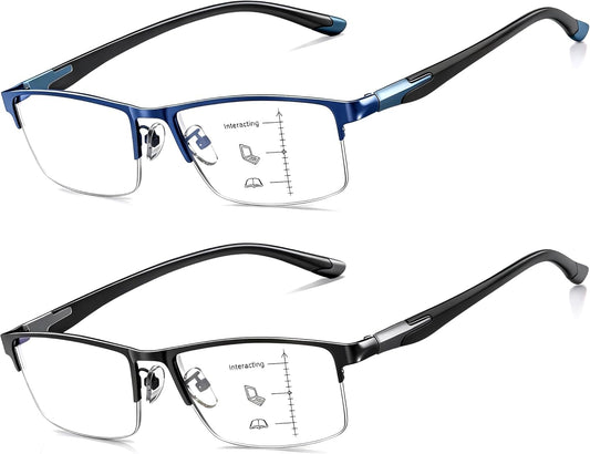 CARA Lightweight Progressive Reading Glasses Men Multifocus Flexible TR90 Temple Anti-Blue Light Computer Readers