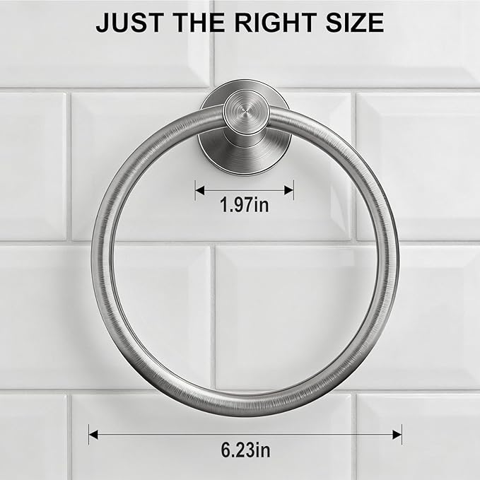 SetSail Towel Holder for Bathroom Wall Silver Towel Ring Stainless Steel Hand Towel Holder 4 Packs Towel Hanger for Bathroom, Kitchen Drill Hole