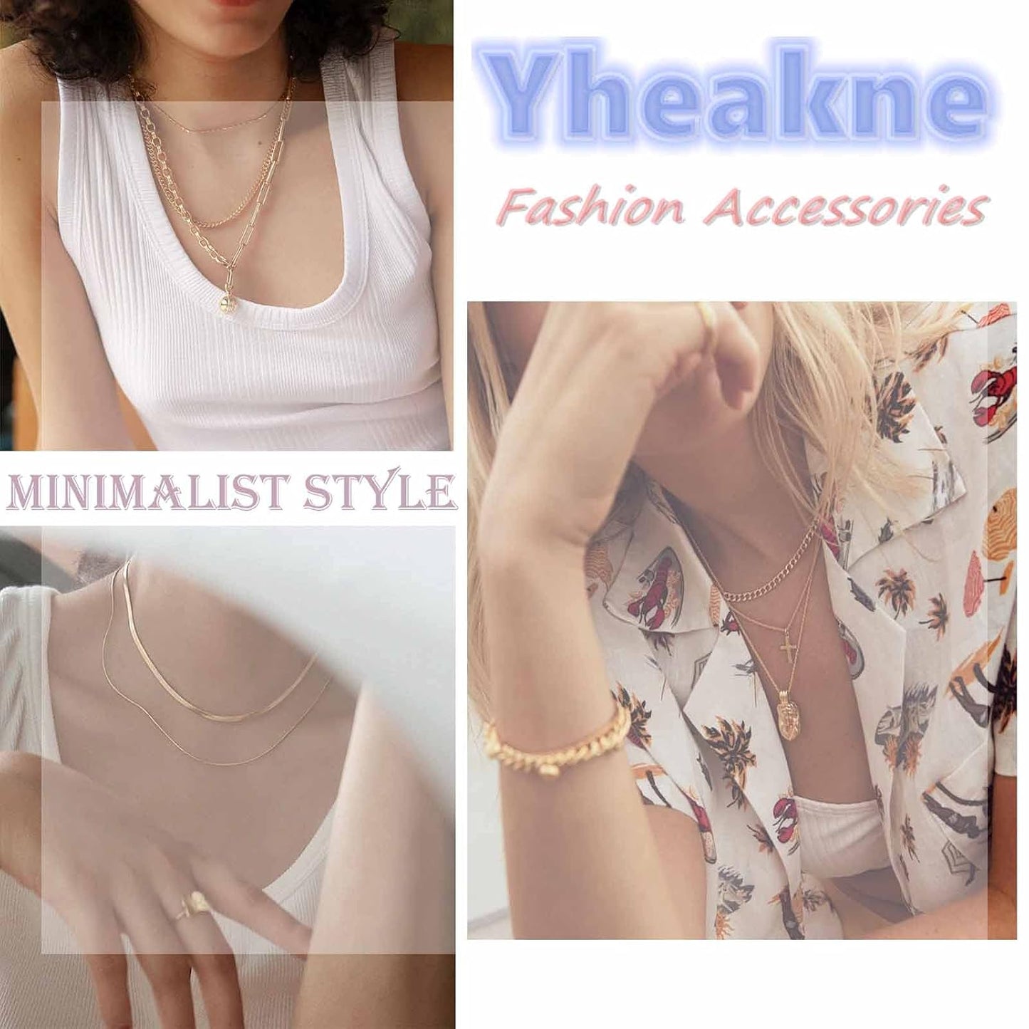 Punk Layered Necklace Choker Gold Cable Chain Necklace Vintage Chain Drop Necklace Multi Layer Necklace Set Jewelry for Women and Girls Gifts