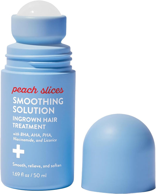 Peach Slices - Smoothing Solution Ingrown Hair Treatment (1.69 oz) - Smooth, Relieve, Soften Skin - 360 Roller - BHA, AHA, PHA, Niacinamide, Licorice - Vegan & Cruelty Free - Korean Skin Care & Beauty