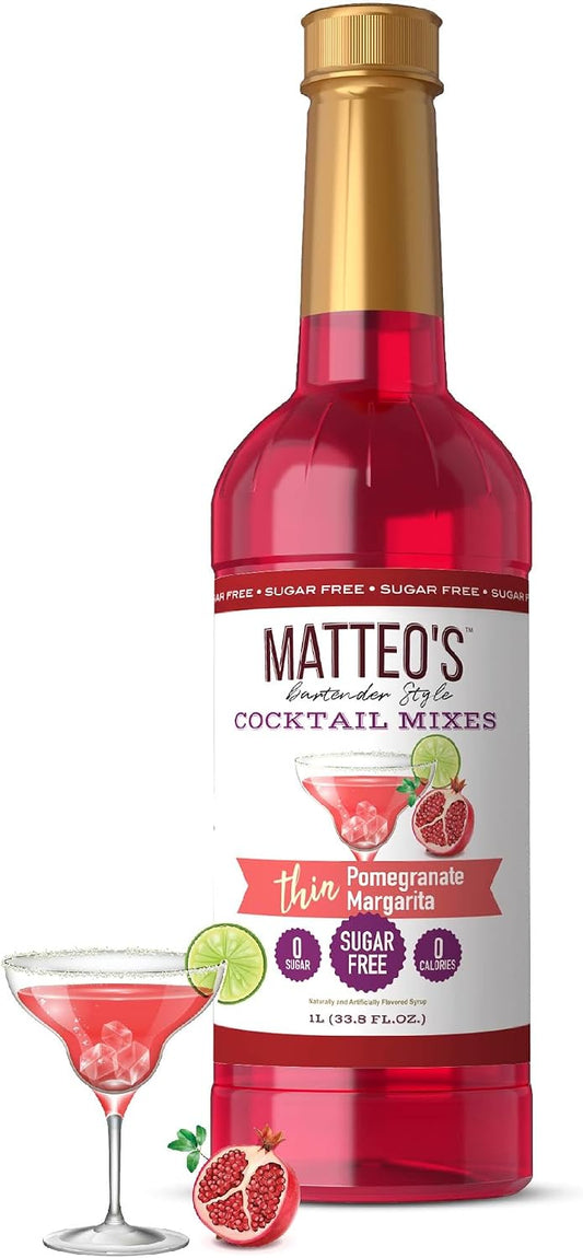 Matteo's Sugar Free Cocktail Mixes - Delicious & Refreshing Drink Mixers, Zero-Calorie & Carb-Free Cocktails, Non-Alcoholic, Skinny & Licious Syrups for Drinks, Pomegranate Margarita, 33.8 Fl Oz
