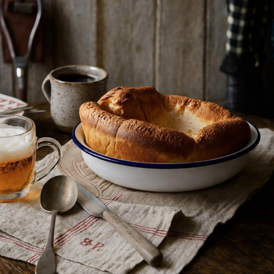 Extra Large Yorkshire Pudding Pan 2-Pack – 26cm(10'') Round Deep Enamel Baking Tins/Trays for Giant Yorkshire Puddings, Sunday Roast Dinners and British-Style Family Meals with Recipe Card