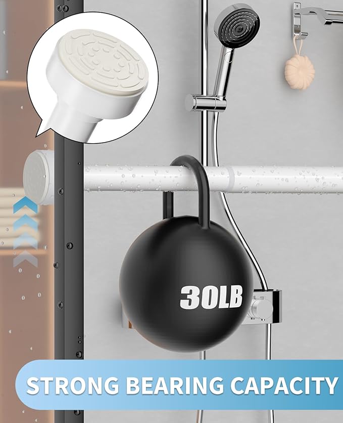 White Shower Curtain Rod 34-82 Inches(2.8-6.8ft) Adjustable Shower Rod No Drilling Non-slip Never Rust Shower Tension Rod for Bathroom Bedroom Windows Outdoor Garden