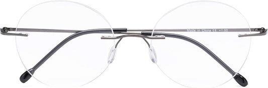 CessBlu Rimless Reading Glasses Round Readers for Men Women (Gunmetal) +3.5