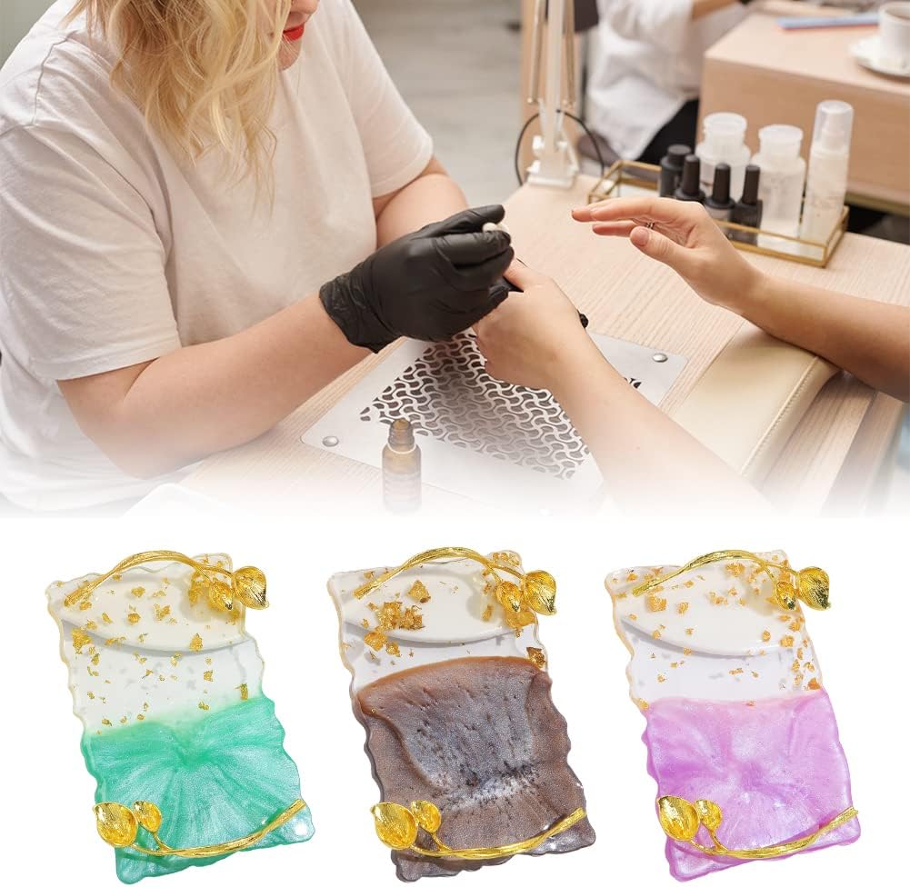 Resin Nail Art Palette, Nail Art Painting Palettes with Nail Palette Stirring Rod Gold Edge Nail Holder Nail Art Display Board Fashion Delicate Nail Tool Accessories, Type 1
